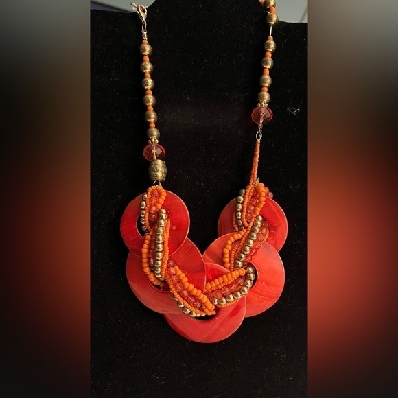 Shell Pearl Disc And Beaded Mini blings Hippie Boho Orange Necklace - Picture 3 of 7